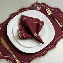 Placemat Kit, Embroidered Placemat, Round/Rectangular Table Placemat And Napkins - Burgundy Royalty - View 3