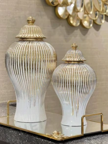 1 إناء سيراميك فاخر أوروبي للتخزين العام، ديكور طاولة للمنزل وغرفة المعيشة ومدخل المنزل والفندق، أفضل هدية عيد الميلاد، ديكور للمنزل والزفاف وحفلات عيد الحب وأعياد الميلاد، إناء زهور - متعدد الألوان - مشاهدة 4