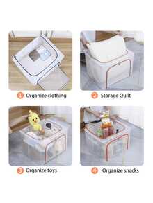 1个24升/66升/80升透明PVC储物箱，大型防水钢架家用衣物床上用品收纳箱，可折叠衣柜储物箱，适用于卧室