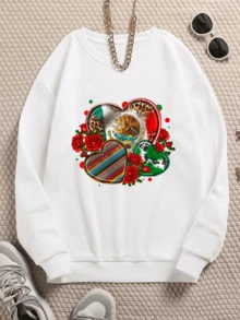 Sudadera informal para mujer con diseño gráfico llamativo y mangas largas regulares - Blanco - Ver 1