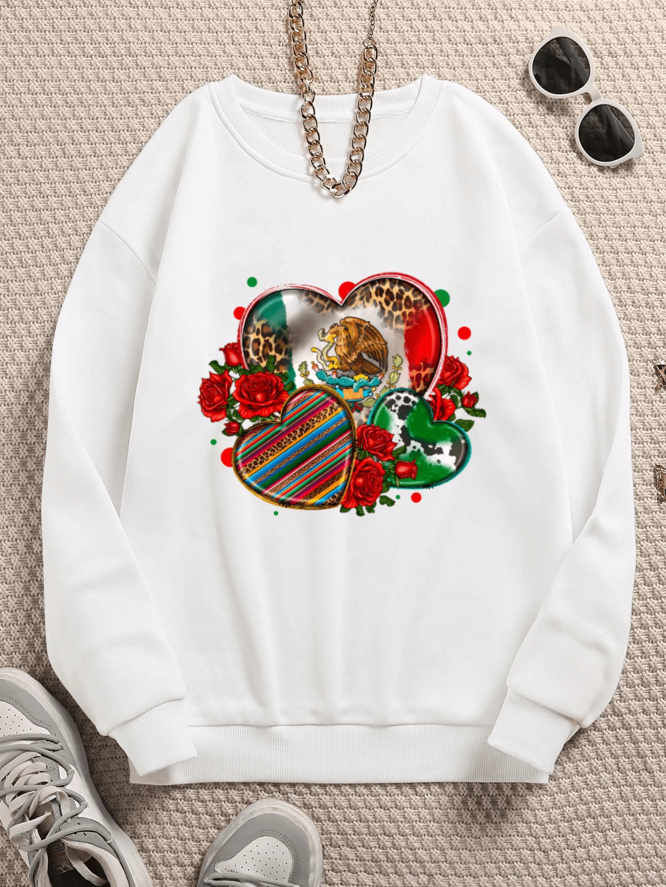 Sudadera informal para mujer con diseño gráfico llamativo y mangas largas regulares - Blanco - Ver 1