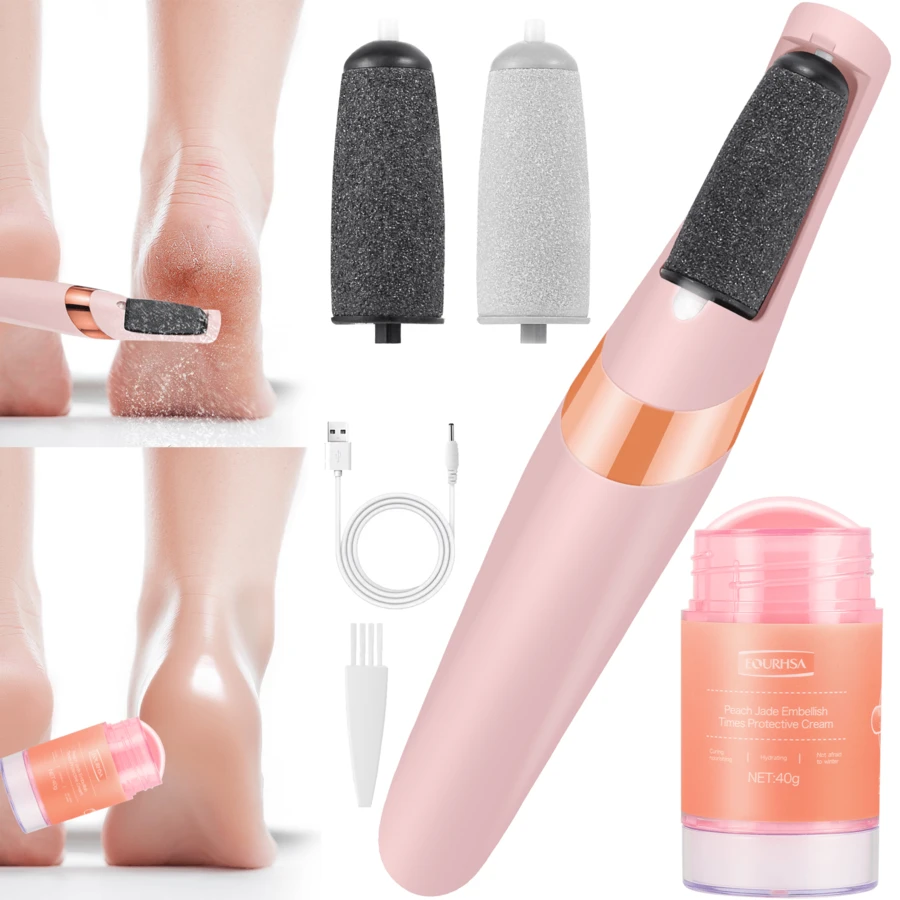 Electric Foot Callus Remover & Feet Care Cream Moisturizer - Electric Feet File And Anti Cracked Feet Cream - Professional Pedi Feet Care Perfect For Dead, Hard Cracked Dry Skin, Moisturizes And Hydrates The Dry Skin Ideal Gift - 西瓜粉 - 查看 1