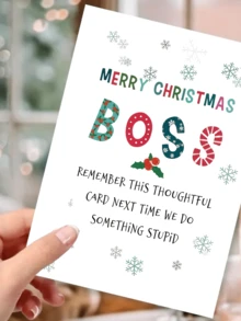 1 张带信封的圣诞贺卡，有趣的老板圣诞卡，适合作为送给家人、老板的圣诞礼物 - 彩色 - 查看 5