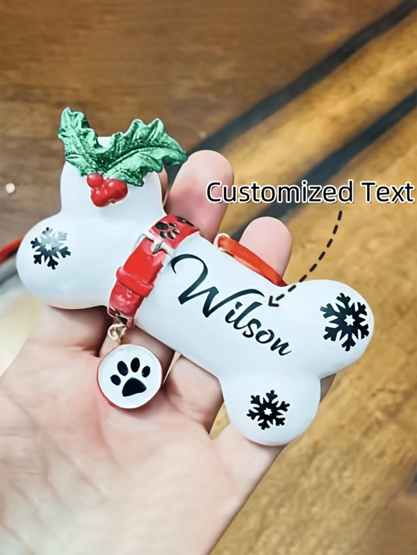 1 pieza/5 piezas/10 piezas Decoración de hueso de perro navideño - Adorno colgante con nombre de mascota y lazo rojo, diseño realista de masticado de cachorro - Ideal para árbol de Navidad, hogar o regalos para amantes de las mascotas - Decoración de resina duradera para exhibición durante todo el año, accesorios navideños para perros, decoración navideña para el hogar, artesanía de alta calidad, regalos hechos a mano, compras navideñas