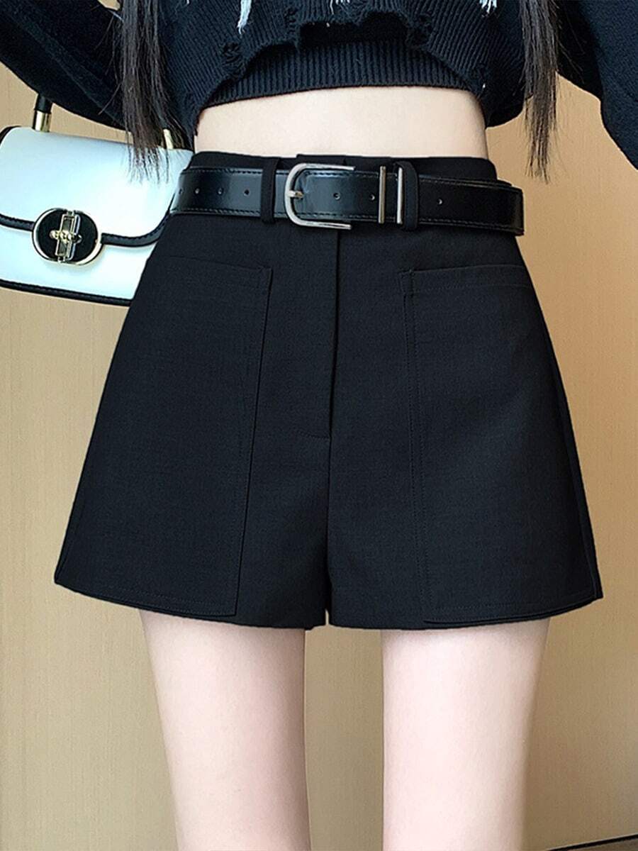 Gris traje corto de las mujeres otoño e invierno las mujeres de cintura alta delgada a-line pantalones de pierna ancha falda pantalones de arranque de fondo - Negro - Ver 1