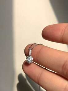 女士锆石泪珠项链，简约闪亮吊坠颈链 - 銀色 - 查看 7