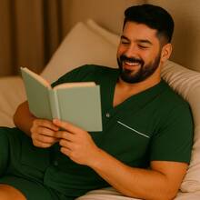 Men's Short Summer Open Button Pajamas - Verde - Ver 4