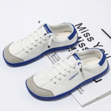 Women's Fashion Wide-Toe Barefoot Sneakers - Comfortable, Unrestrictive Minimalist Design, White With Red Accents, Rubber Sole, Fabric Lining, Hand-Washable - Suitable For All Seasons, Natural Foot Health | Fashion Contrast Accents | Flexible Women's Footwear - Màu xanh lam - Xem 3