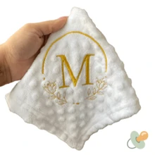 Personalized Baby Blanket With Initial Letter Pacifier Clip Cloth - White - View 5