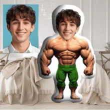 Customized Personalized Funny Throw Pillow, Mini Cushion, Custom Face Pillow, Muscular Man Shaped Pillow, A Unique Gift For Family, Friends, Loved Ones With Your Own Photo - Blue - View 4