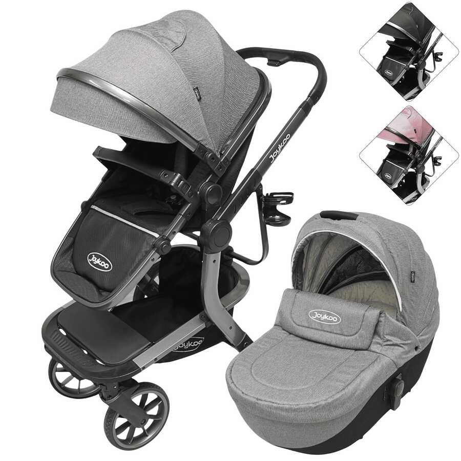 Joykoo Carriola para Bebé Asiento Reversible Bambineto Acolchado Ruedas de Goma Plegable Cinturón de Segurida - Gris - Ver 1