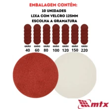 Disco de Lixa com VeIcro 125mm 10 Peças MTX Kit 10 Lixas Circular Para Lixadeira Kit Lixa Sem Furo - Vermelho e Branco - Visão 3