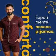 Men's Short Summer Open Button Pajamas - Granate - Ver 2