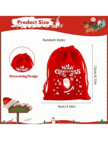 12PCS Christmas Drawstring Bags, Reusable Small Wrapping Bags For Xmas Presents, Christmas Velvet Drawstring Bags Bulk Santa Gift Bags For Candy Wrapping Goodie With Ribbon Drawstring For Xmas Holiday Party Supplies,Christmas Drawstring Gift Candy Bags Small Red Pouch Xmas New Year Party Decor Velvet Bracelet Jewelry Packaging Bag,3.54x4.72inch