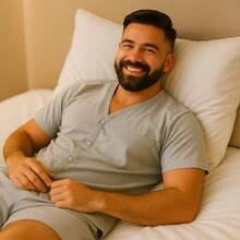 Men's Short Summer Open Button Pajamas - Gris - Ver 4