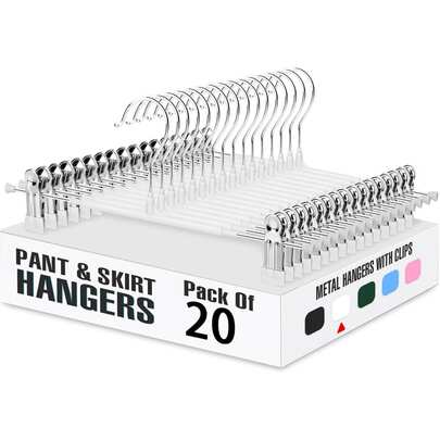 10 piezas de perchas ajustables para faldas, perchas para ropa ahorradores de espacio antideslizantes para pantalones cortos, vaqueros, chaquetas, con varilla de metal reforzada, resistentes y sin deformación, con clips antideslizantes, almacenamiento eficiente, adecuados para todas las estaciones