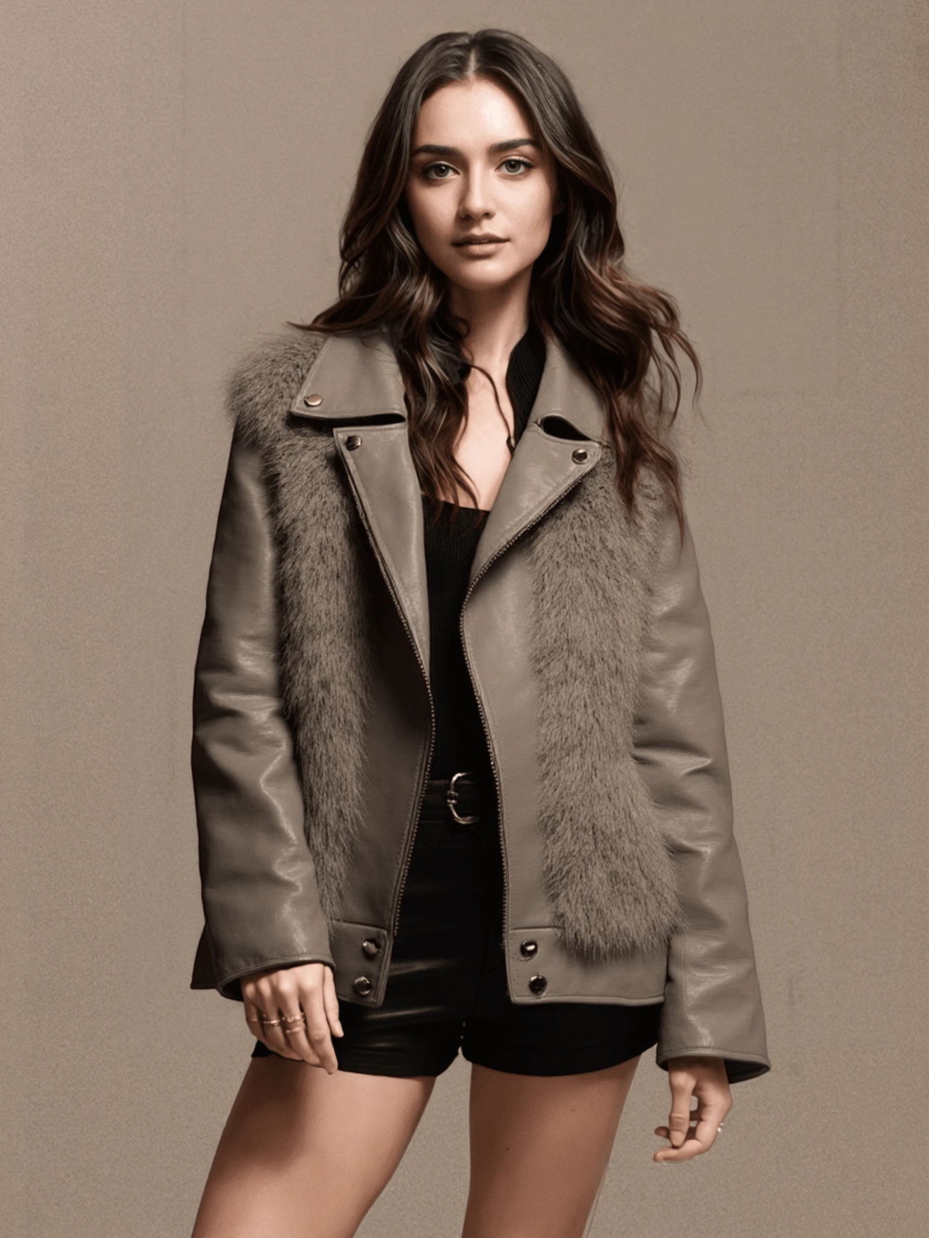 Women's Leather Jacket Simple Casual Zipper Pocket Button Evening Daily - Grey - View 1