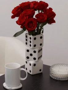 Black & White Dice Vase, Maximalist Ceramic Vase, Vintage Home Decor, Suitable For Desk, Bookshelf, Dining Table, Bar Cart And Vanity, Unique, Cool Room Decoration, Rama Gifts Birthday, Graduation, Back To School Supplies - Multicolor - View 5