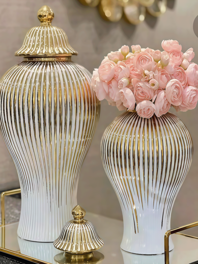 1 Jarrón de cerámica de lujo europeo, frasco de almacenamiento general para sala de estar, entrada, habitación modelo, hotel, decoración de mesa. Mejor regalo de Navidad, decoración para el hogar, decoración de boda, decoración del hogar, decoración de fiesta, decoración del día de San Valentín, decoración de cumpleaños, florero, jarrón de vidrio