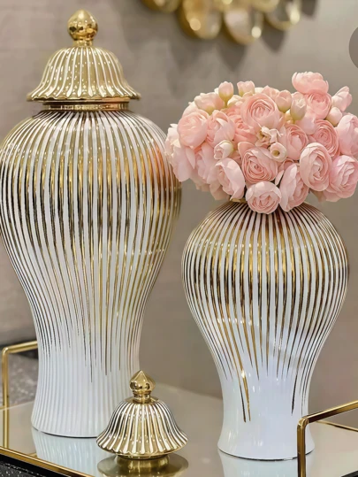 1 Jarrón de cerámica de lujo europeo, frasco de almacenamiento general para sala de estar, entrada, habitación modelo, hotel, decoración de mesa. Mejor regalo de Navidad, decoración para el hogar, decoración de boda, decoración del hogar, decoración de fiesta, decoración del día de San Valentín, decoración de cumpleaños, florero, jarrón de vidrio