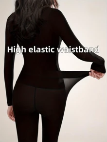 Calças térmicas ultrafinas, sólidas e sem costura, 2 peças, outono e inverno, cintura alta, justas, elásticas, roupa íntima feminina e pijamas
