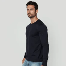 Kit 03 Men's Long Sleeve T-Shirt, Plain Cotton, Basic, Round Neck - Black - View 3