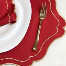 Placemat Kit, Embroidered Placemat, Round/Rectangular Table Placemat And Napkins - 紅色皇室 - 查看 3
