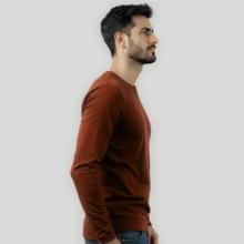 Kit 03 Men's Long Sleeve T-Shirt, Plain Cotton, Basic, Round Neck - 白灰葡萄酒 - 查看 3