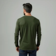 Kit 03 Men's Long Sleeve T-Shirt, Plain Cotton, Basic, Round Neck - Black White Green - View 4