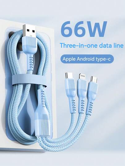 三合一 66w 快速充电 USB 数据线 6A USB 快速多充电线 彩色 C 型微型充电器线，66W 超级快速充电数据线，适用于兼容 16/16pro/16pro Max/16plus/15/15pro/15plus/15promax、Type-C 手机 Nan