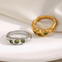 VKHK 1 chiếc nhẫn đơn bằng thép không gỉ mạ vàng 18K đính đá Zirconia trang trí, thích hợp làm trang phục hàng ngày và trang phục cưới cho phụ nữ, làm quà tặng - chiếc nhẫn kim cương - Xem 4