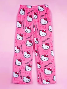 Sanrio Women's Plus Size Thermal-Lined Hello Kitty Print Fluffy Pants, Soft, Warm, Cozy, Kawaii, Suitable For All Ages, Autumn/Winter