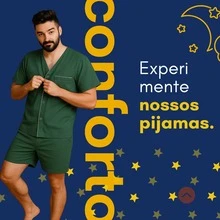 Men's Short Summer Open Button Pajamas - Verde - Ver 2