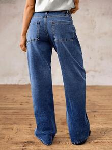 Quần jeans nữ ống đứng, quần jeans cạp cao co giãn dáng rộng, quần jeans túi rộng kiểu dáng thường ngày, quần jeans chất lượng cao. - Rửa trung bình - Xem 3