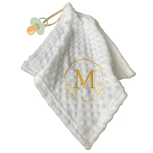 Personalized Baby Blanket With Initial Letter Pacifier Clip Cloth - White - View 3
