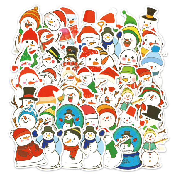 50 sztuk naklejek świątecznych z bałwankami, naklejek uszczelniających, naklejek z PVC, etui na telefony, laptopy, butelki na wodę, samoprzylepnych etykiet o nieregularnym kształcie i innych ozdób o tematyce bożonarodzeniowej