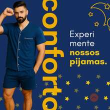 Men's Short Summer Open Button Pajamas - Navy Blue - View 2