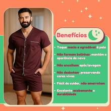 Men's Short Summer Open Button Pajamas - Granate - Ver 3