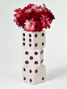 Black & White Dice Vase, Maximalist Ceramic Vase, Vintage Home Decor, Suitable For Desk, Bookshelf, Dining Table, Bar Cart And Vanity, Unique, Cool Room Decoration, Rama Gifts Birthday, Graduation, Back To School Supplies - Multicolor - View 4