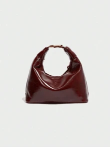 New Fashion Joker Solid Color Pu Waterproof Fabric, Letter Pattern Decoration Design, Zipper Opening And Closing, Handbags, Square Bags, Burgundy Bags, With Pendant Decoration Design, Can Be Slung, Suitable For Shopping. - 酒紅色 - 查看 3