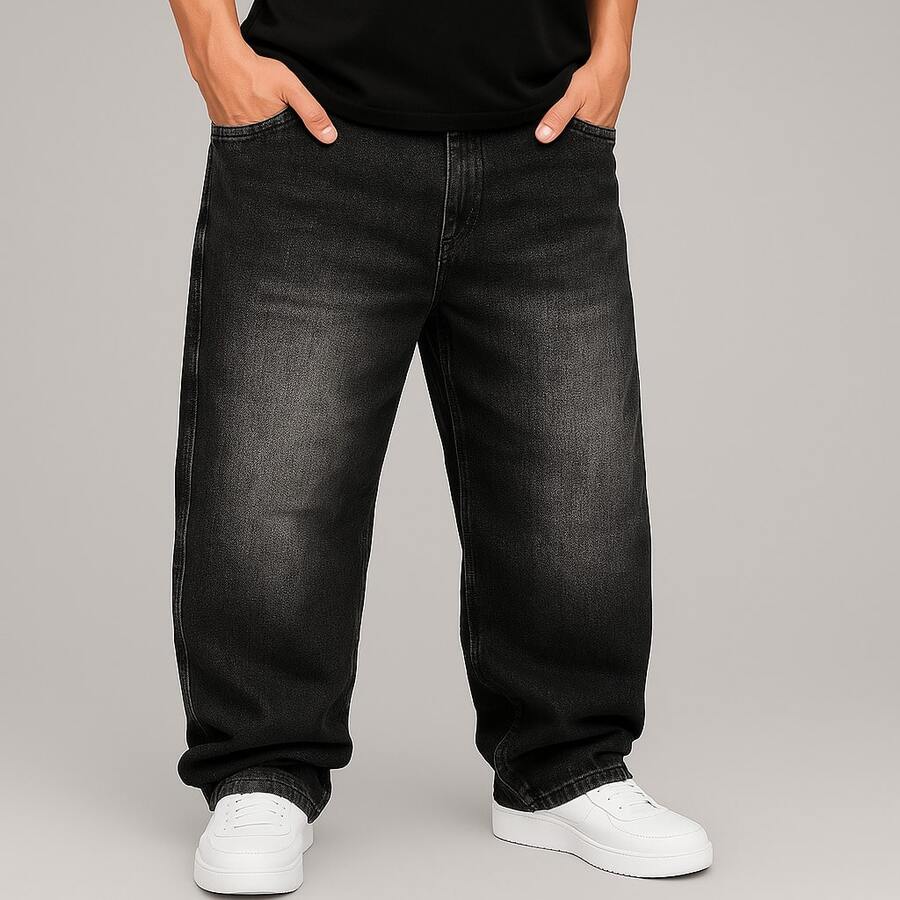 Dazzling Men's Original Plus Size Wide Leg Jeans - Black - Jeans - View 1
