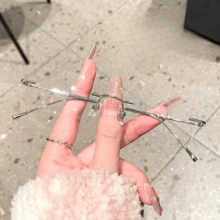 Glasses New 8911WK Fashionable Women's Ultra-Light Pure Titanium Frameless Glasses Frame, Daily Flat Glasses, Hot Selection Of Los Angeles  Girls, Showing Exquisite Without Pressing The Nose, Super Suitable For Commuting Dating - Khung vàng - Xem 2