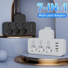 3-AC Outlet & 3-USB & 1-Type-C Port EU Plug Adapter, Multi-Port Wall Charger With Independent Switches, Travel/Home/Office Plug Converter, No Cable, EU Plug Adapter - EU E Type Plug(220-240V) - View 9
