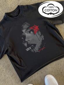 Tween Girl Cotten Clothes,Y2K-Inspired Letter Print T-Shirt - Casual Crew Neck, Short Sleeve, Machine Washable - Perfect For Spring/Summer/Fall,Fashion, Streetwear, Unisex, Men, Women - 黑色 - 查看 3