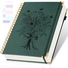 300-Page Floral Embossed Spiral Notebook, University-Ruled Notebook, Numbered Pages Hardcover Notebook With 24 Index Tabs, Ladies Notebook/Journal, Large Professional Leather-Bound Notebook, Thick And Beautiful Back To School
