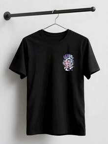 Men's Graphic Tee With Cartoon Cat Warrior And Gears DoubleSided Print,Unique Design Cotton TShirt,Stylish & Comfortable Top For Casual Wear