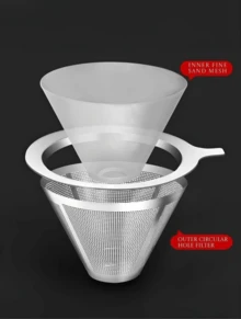 Reusable Stainless Steel Coffee Filter, Individual, Double Layer, Portable - Plateado - Ver 7