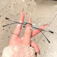 Glasses New 8911WK Fashionable Women's Ultra-Light Pure Titanium Frameless Glasses Frame, Daily Flat Glasses, Hot Selection Of Los Angeles  Girls, Showing Exquisite Without Pressing The Nose, Super Suitable For Commuting Dating - Khung bạc - Xem 3