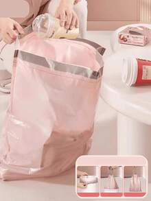 50pcs Trash Bags, Extra Thick Durable Drawstring Trash Bags, Kitchen Accessories, Suitable For Kitchen Bathroom Bedroom Living Room, Portable Polyethylene Material, Stylish Design, Drawstring Closure, With Trash Bag Dispenser, Home Organization Essential (Color Pink) - Hồng - Xem 4