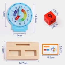 儿童木制时钟益智玩具，12/24 小时 60 分钟时钟模型，适合学龄前男孩女孩学习时间识别，家庭学校教学玩具，学龄前礼物，圣诞节礼物，万圣节礼物 - 彩色 - 查看 3